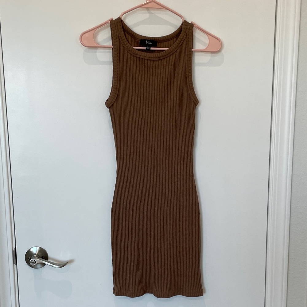 Lulu's Tan Ribbed Mini Dress